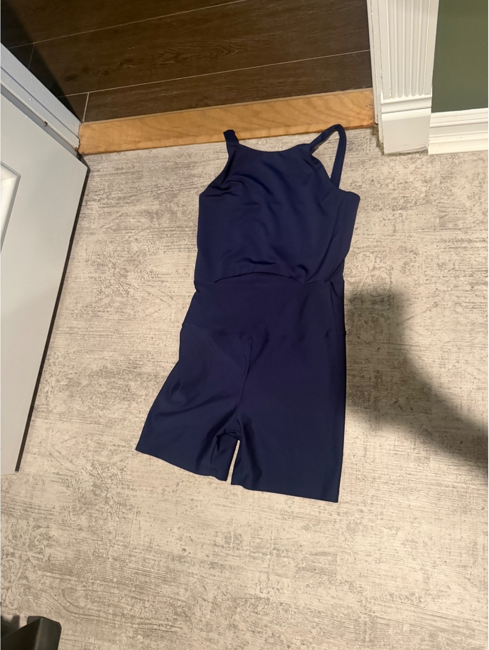 NWOT Navy Year of Ours Recycled cutout short onesie Large athletic romper